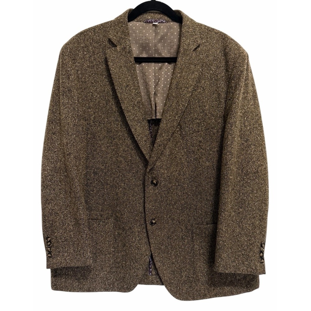 Patrick James Brown Herringbone Wool Blend Tweed Blazer Sport Coat Mens Size 46R